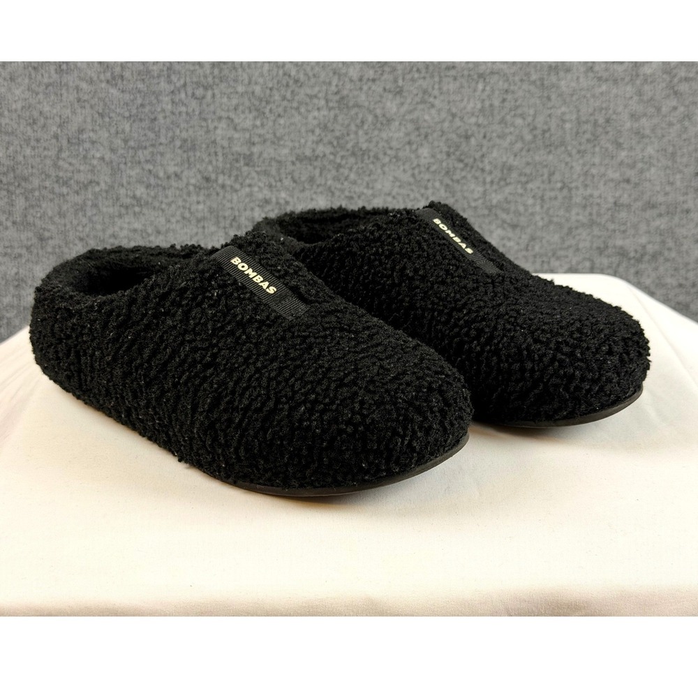 Bombas Sunday Slippers Black Sherpa Fleece Slip On Mule Shoes Womens 7 Mens 5.5